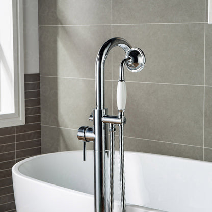WOODBRIDGE WOODBRIDGEE F0001BNVT Contemporary Single Handle Floor Mount Freestanding Tub Filler Faucet with Hand shower