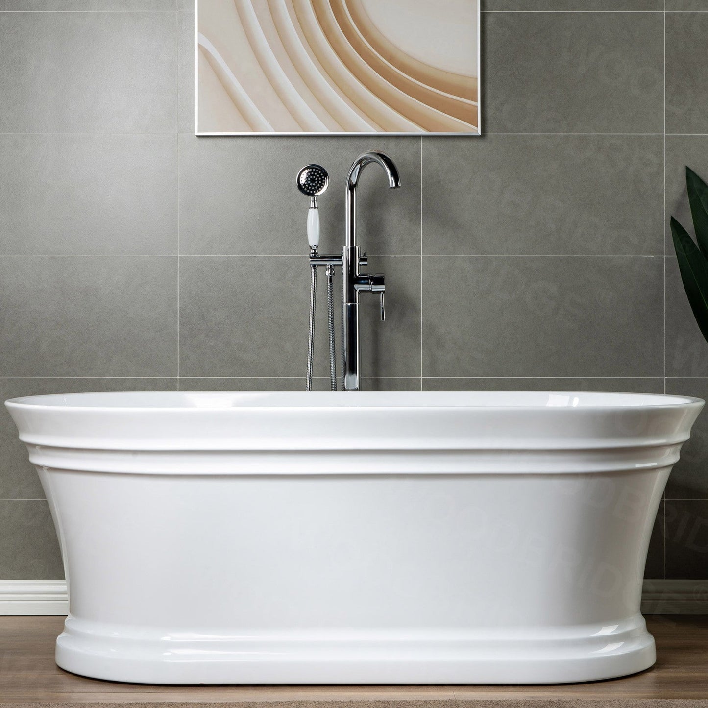 WOODBRIDGE WOODBRIDGEE F0001BNVT Contemporary Single Handle Floor Mount Freestanding Tub Filler Faucet with Hand shower