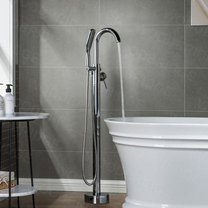 WOODBRIDGE WOODBRIDGEE Contemporary Single Handle Floor Mount Freestanding Tub Filler Faucet with Hand Shower