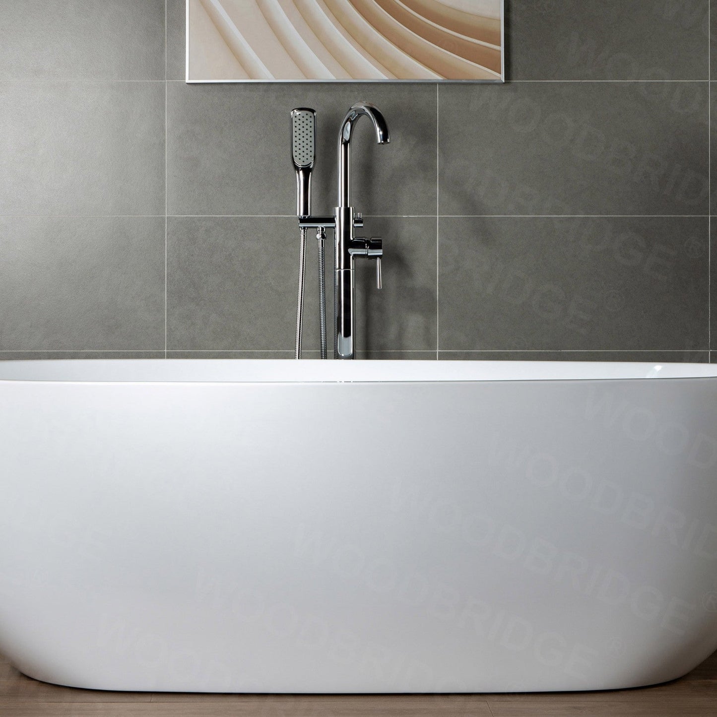 WOODBRIDGE WOODBRIDGEE Contemporary Single Handle Floor Mount Freestanding Tub Filler Faucet with Hand Shower
