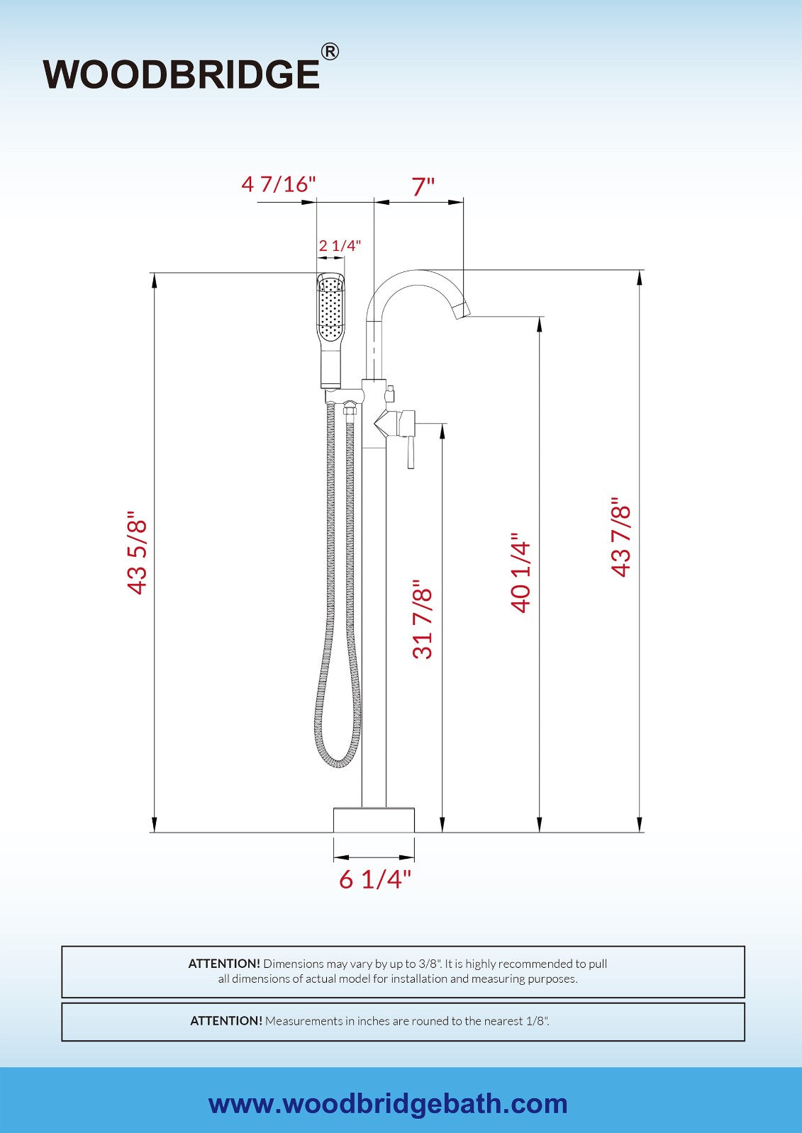 WOODBRIDGE WOODBRIDGEE Contemporary Single Handle Floor Mount Freestanding Tub Filler Faucet with Hand Shower
