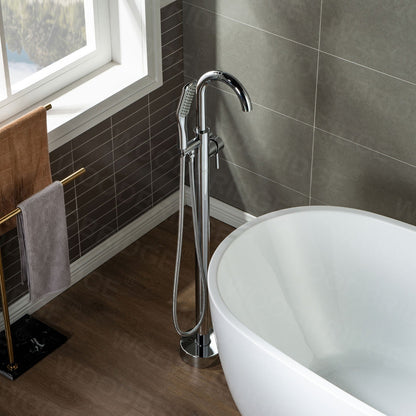 WOODBRIDGE WOODBRIDGEE Contemporary Single Handle Floor Mount Freestanding Tub Filler Faucet with Hand Shower