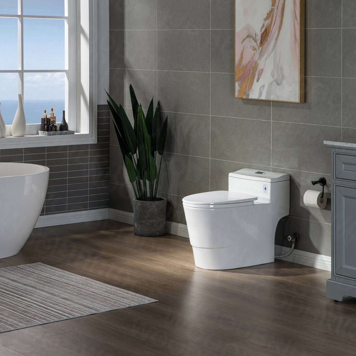 WOODBRIDGE T-0018/B-0735 Dual Flush Elongated One Piece Soft Closing Seat, Comfort Height, White