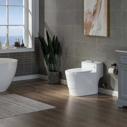 WOODBRIDGE T-0018/B-0735 Dual Flush Elongated One Piece Soft Closing Seat, Comfort Height, White