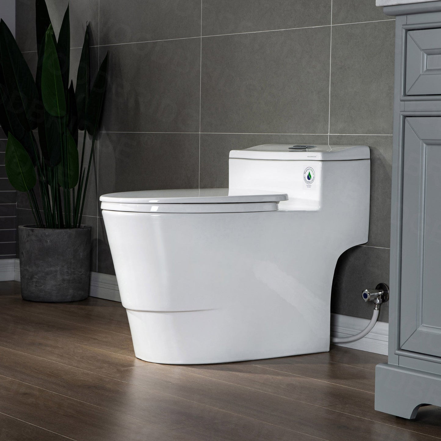 WOODBRIDGE T-0018/B-0735 Dual Flush Elongated One Piece Soft Closing Seat, Comfort Height, White