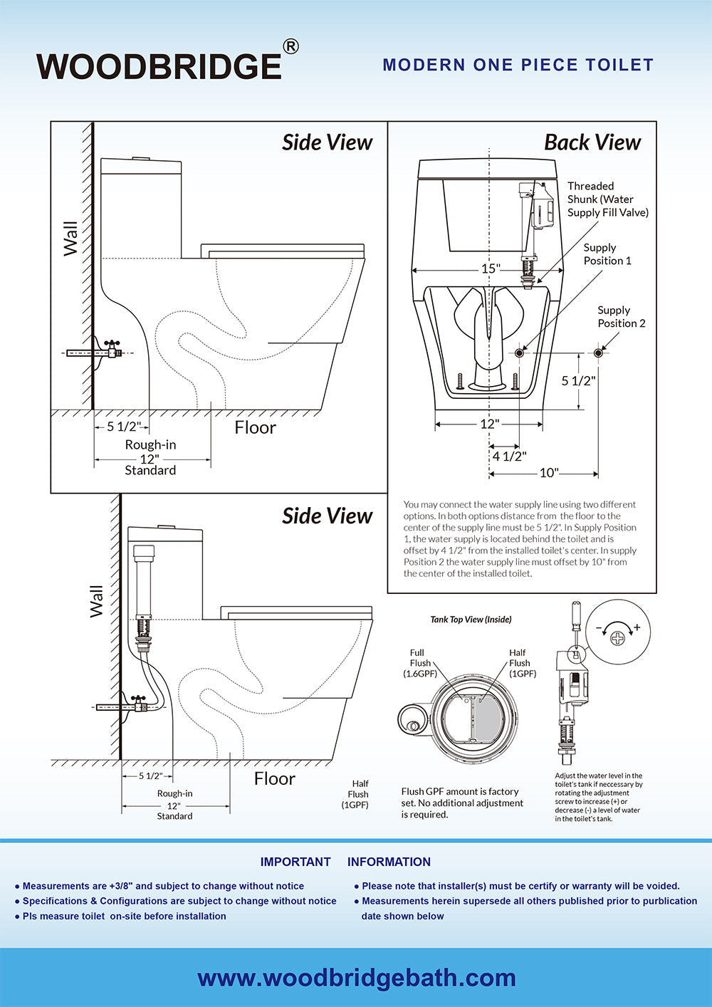 WOODBRIDGE T-0018/B-0735 Dual Flush Elongated One Piece Soft Closing Seat, Comfort Height, White