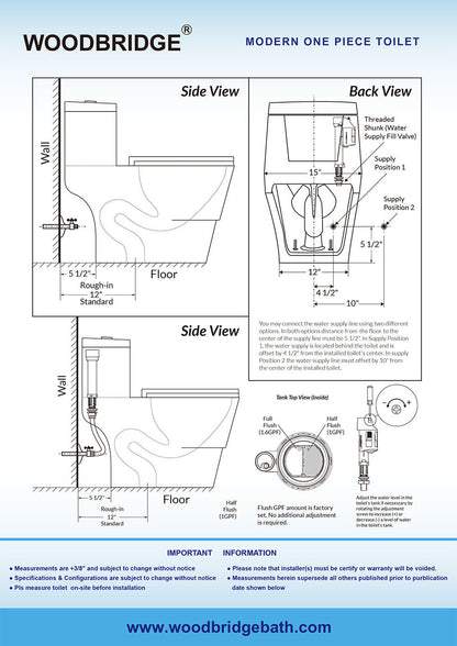 WOODBRIDGE T-0018/B-0735 Dual Flush Elongated One Piece Soft Closing Seat, Comfort Height, White