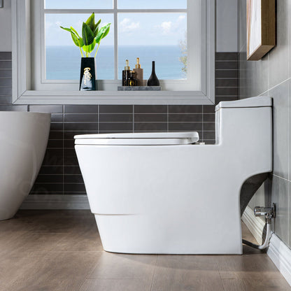 WOODBRIDGE T-0018/B-0735 Dual Flush Elongated One Piece Soft Closing Seat, Comfort Height, White
