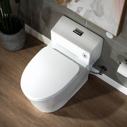 WOODBRIDGE T-0018/B-0735 Dual Flush Elongated One Piece Soft Closing Seat, Comfort Height, White