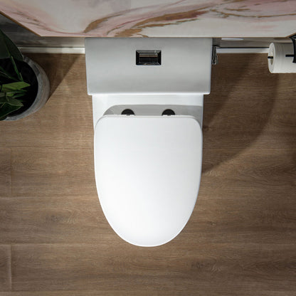 WOODBRIDGE T-0018/B-0735 Dual Flush Elongated One Piece Soft Closing Seat, Comfort Height, White