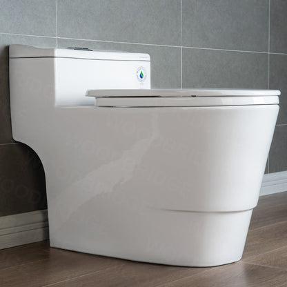 WOODBRIDGE T-0018/B-0735 Dual Flush Elongated One Piece Soft Closing Seat, Comfort Height, White