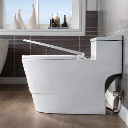WOODBRIDGE T-0018/B-0735 Dual Flush Elongated One Piece Soft Closing Seat, Comfort Height, White