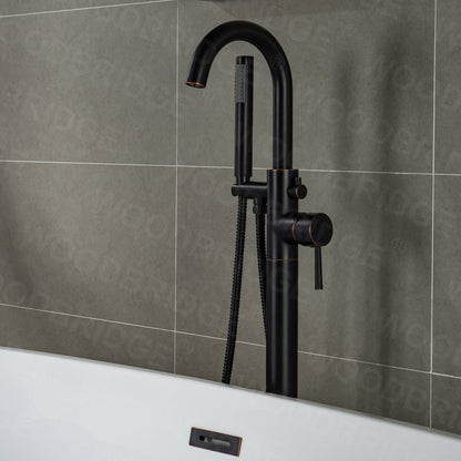 WOODBRIDGE F0001BNRD Contemporary Single Handle Floor Mount Freestanding Tub Filler Faucet with Hand shower