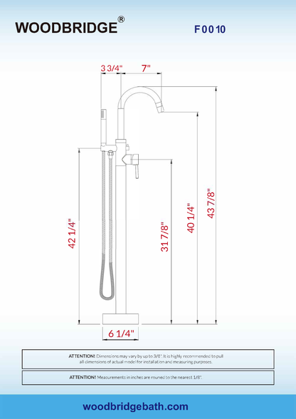 WOODBRIDGE F0001BNRD Contemporary Single Handle Floor Mount Freestanding Tub Filler Faucet with Hand shower