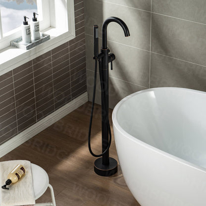 WOODBRIDGE F0001BNRD Contemporary Single Handle Floor Mount Freestanding Tub Filler Faucet with Hand shower
