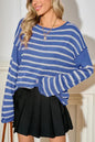 Brown Stripe Casual Round Neck Drop Shoulder Sweater