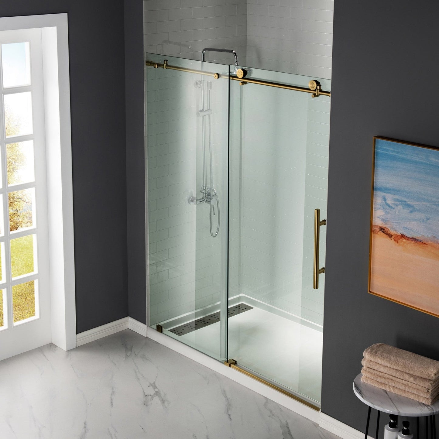 WOODBRIDGE MBSDC4876-B Frameless Shower Doors 44-48" Width x 76"Height with 3/8"(10mm) Clear Tempered Glass