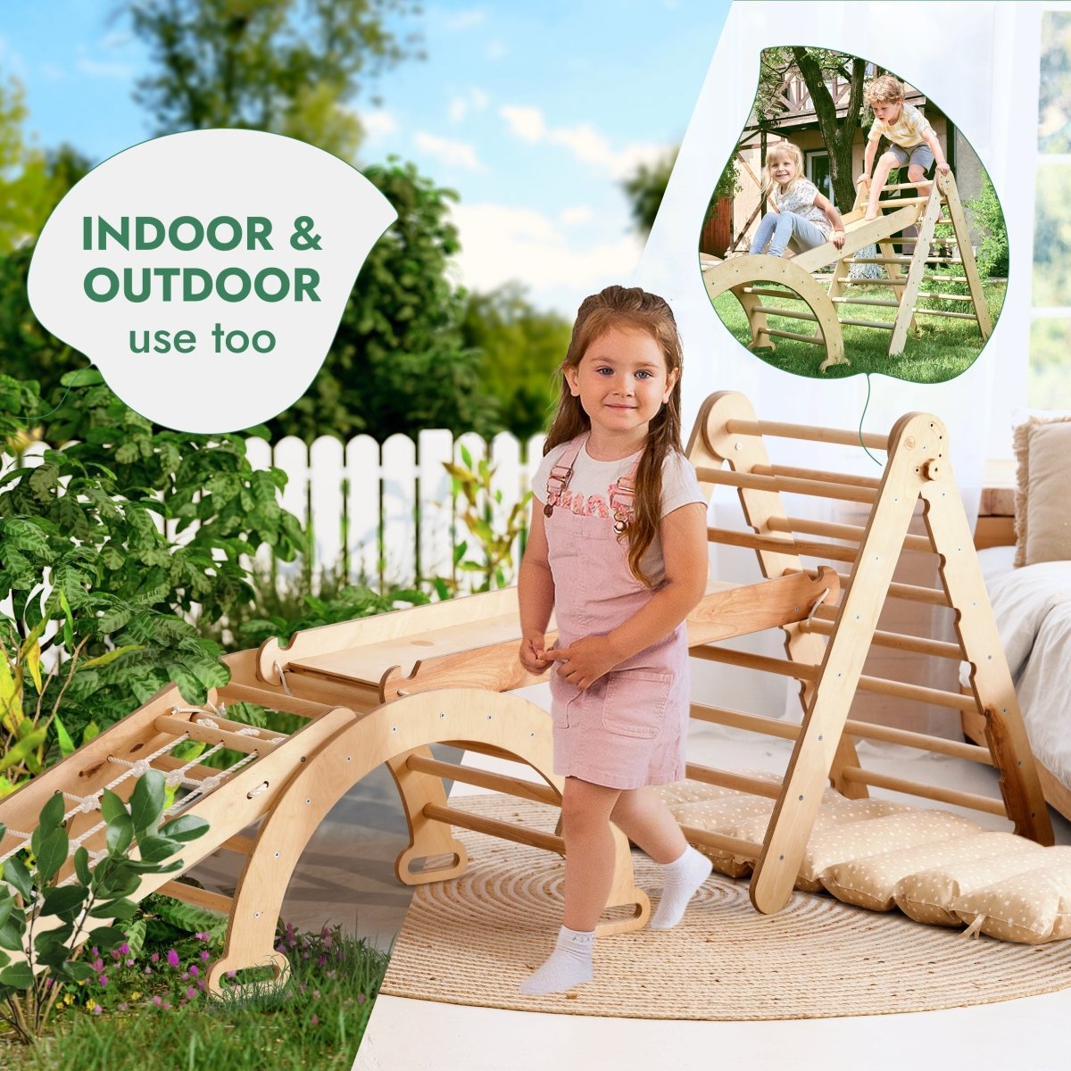 5in1 Montessori Climbing Set: Pikler, Climbing Arch, Slide, Net & Cushion