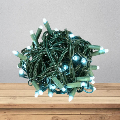 LED Mini Lights 5MM Aqua Static Green Wire - 6" Spacing