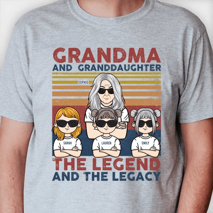 The Legend And The Legacy - Grandma & Grandkids - Personalized Custom T Shirt - Mother's Day, Valentines, Birthday, Loving, Funny Gift for Grandma/Nana/Mimi, Mom, Wife, Grandparent, Aunt, Auntie