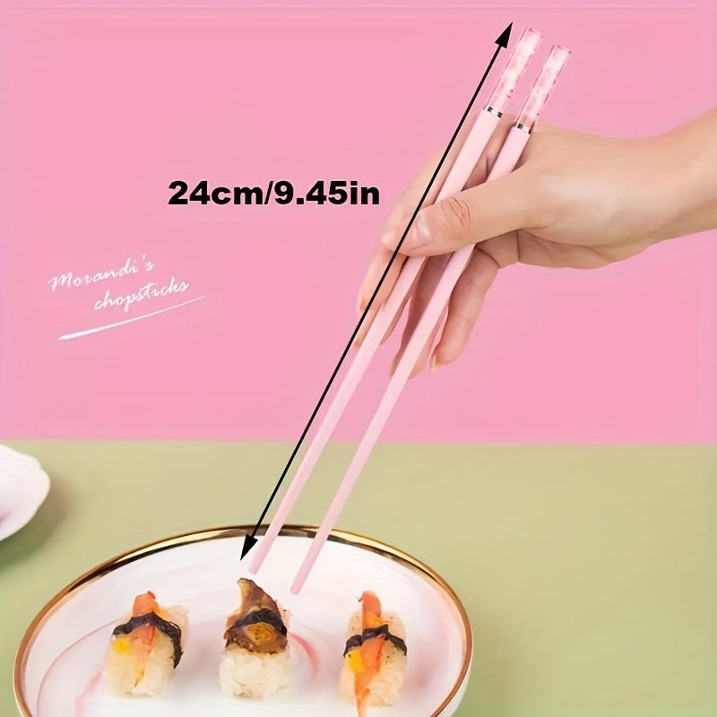 Elegant Pink Cherry Blossom Reusable Chopsticks  Set of 5