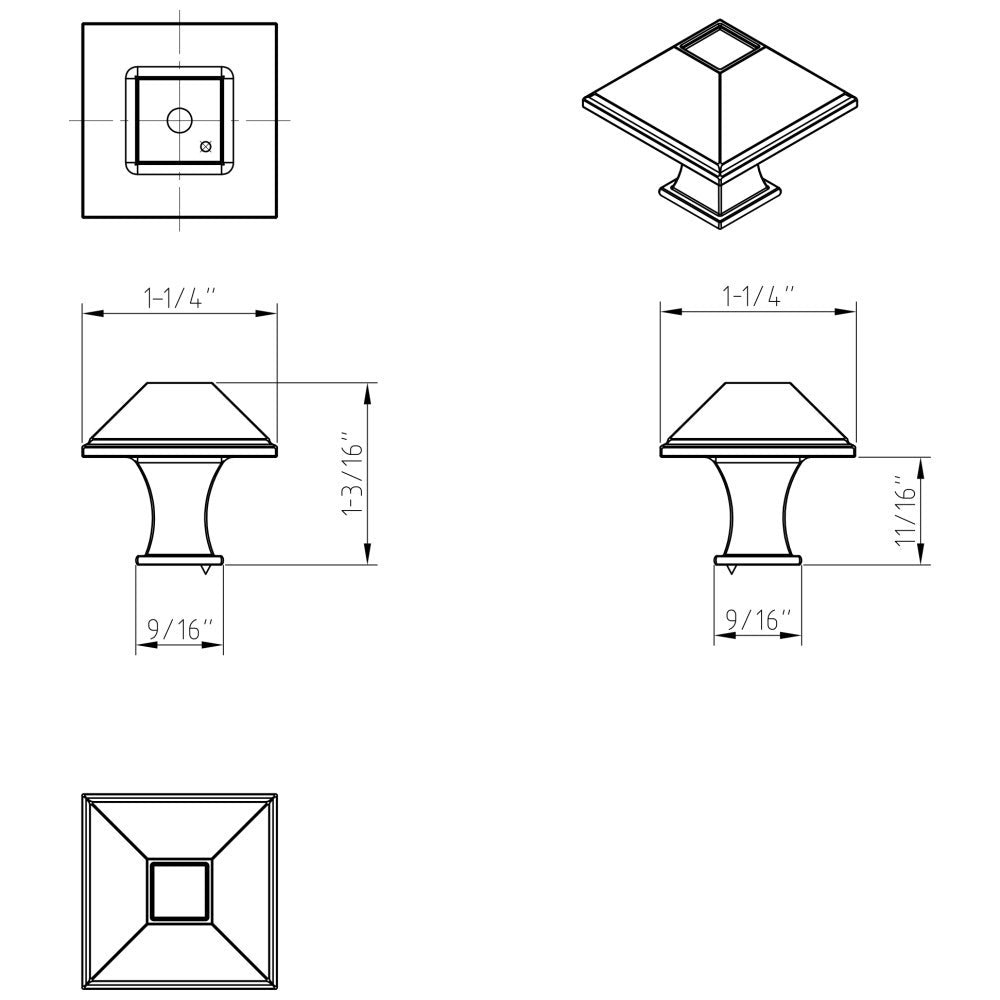 1-1/4" Overall Length Matte Black Square Tahoe Cabinet Knob