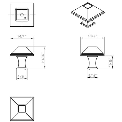 1-1/4" Overall Length Matte Black Square Tahoe Cabinet Knob