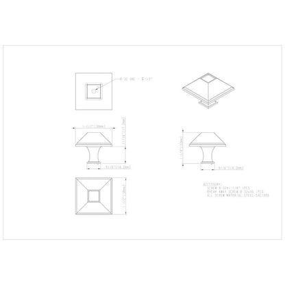 1-1/4" Overall Length Matte Black Square Tahoe Cabinet Knob