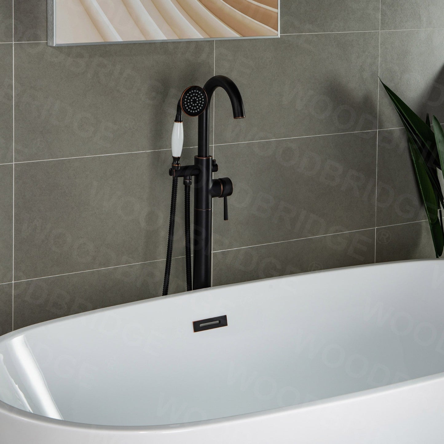 WOODBRIDGE WOODBRIDGEE F0001BNVT Contemporary Single Handle Floor Mount Freestanding Tub Filler Faucet with Hand shower