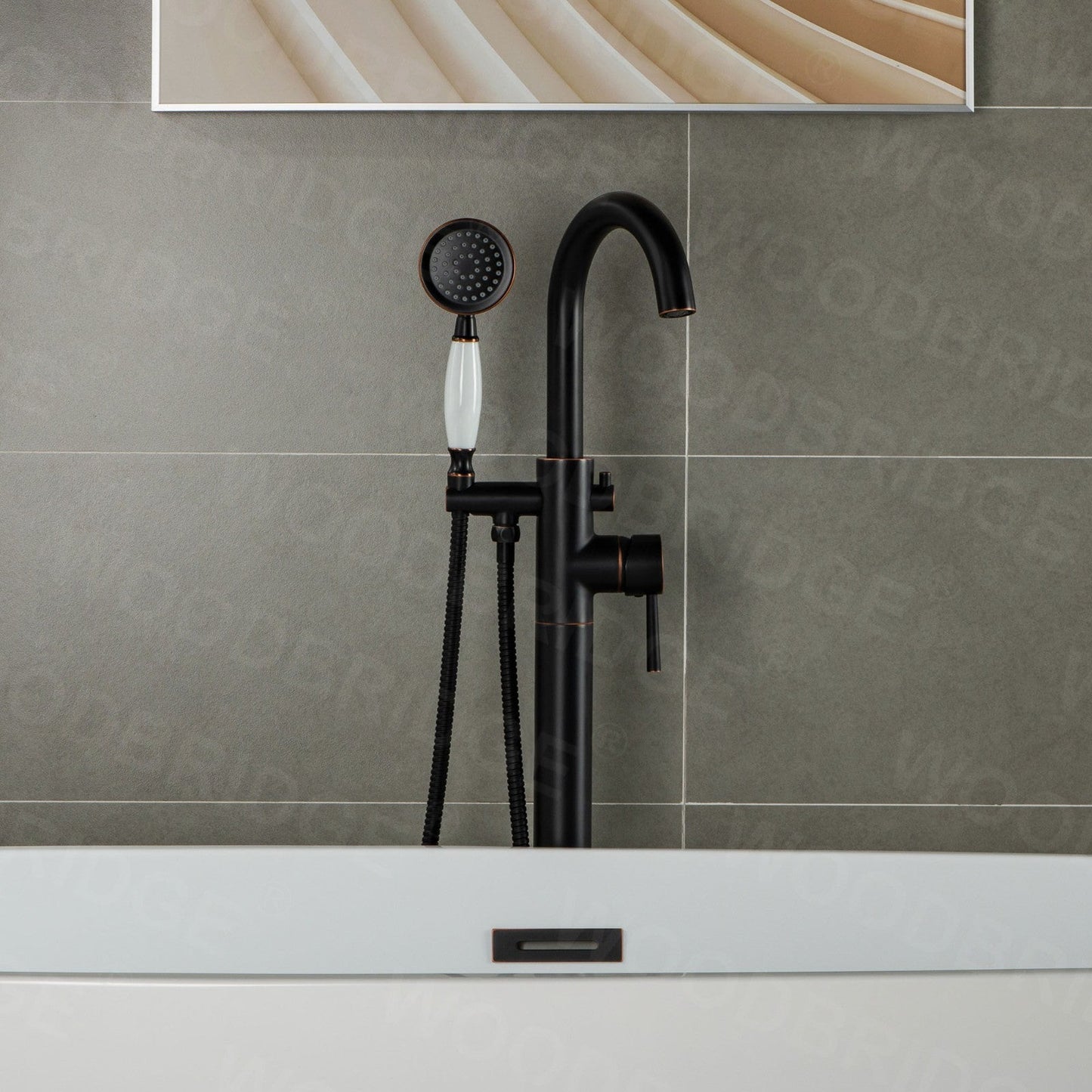 WOODBRIDGE WOODBRIDGEE F0001BNVT Contemporary Single Handle Floor Mount Freestanding Tub Filler Faucet with Hand shower