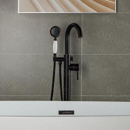 WOODBRIDGE WOODBRIDGEE F0001BNVT Contemporary Single Handle Floor Mount Freestanding Tub Filler Faucet with Hand shower