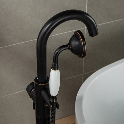 WOODBRIDGE WOODBRIDGEE F0001BNVT Contemporary Single Handle Floor Mount Freestanding Tub Filler Faucet with Hand shower