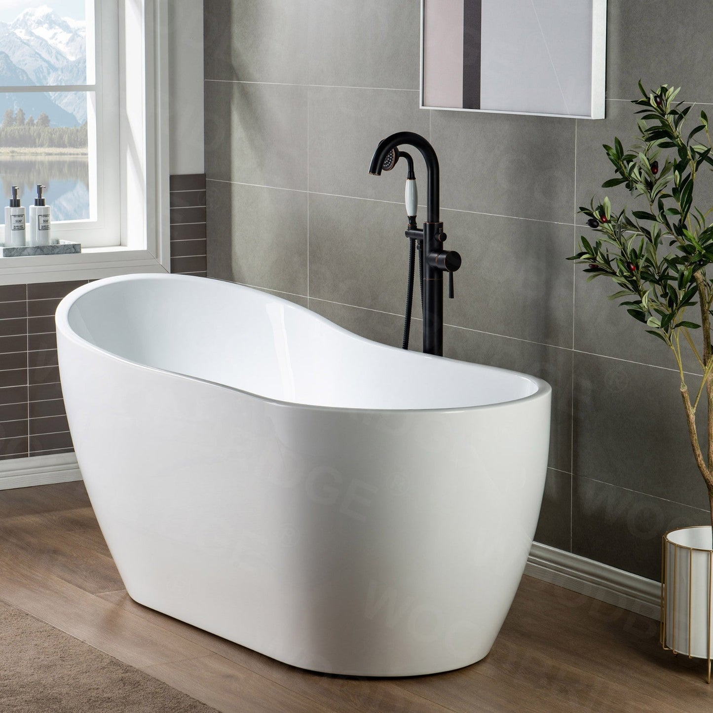 WOODBRIDGE WOODBRIDGEE F0001BNVT Contemporary Single Handle Floor Mount Freestanding Tub Filler Faucet with Hand shower