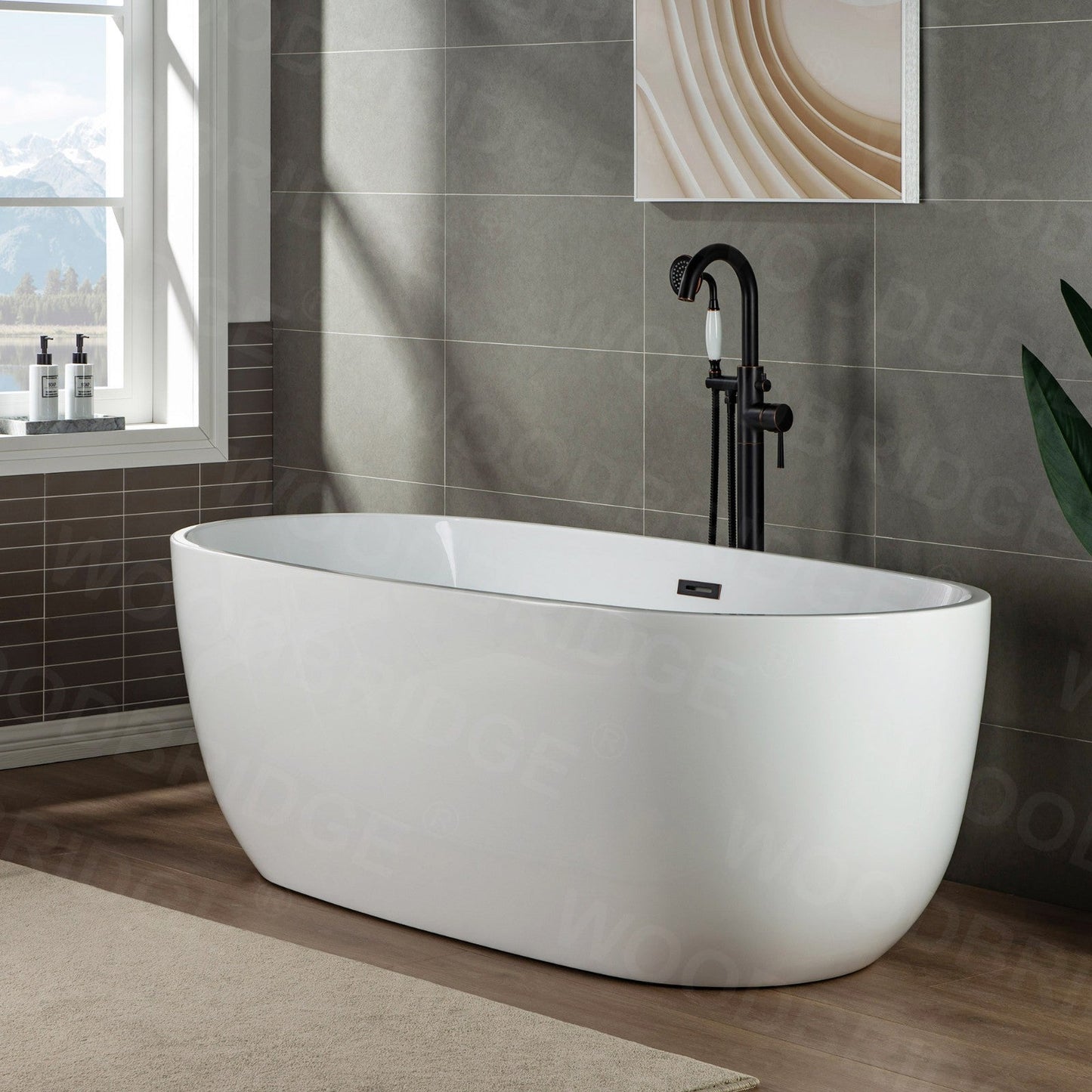 WOODBRIDGE WOODBRIDGEE F0001BNVT Contemporary Single Handle Floor Mount Freestanding Tub Filler Faucet with Hand shower