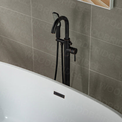 WOODBRIDGE WOODBRIDGEE Contemporary Single Handle Floor Mount Freestanding Tub Filler Faucet with Hand Shower