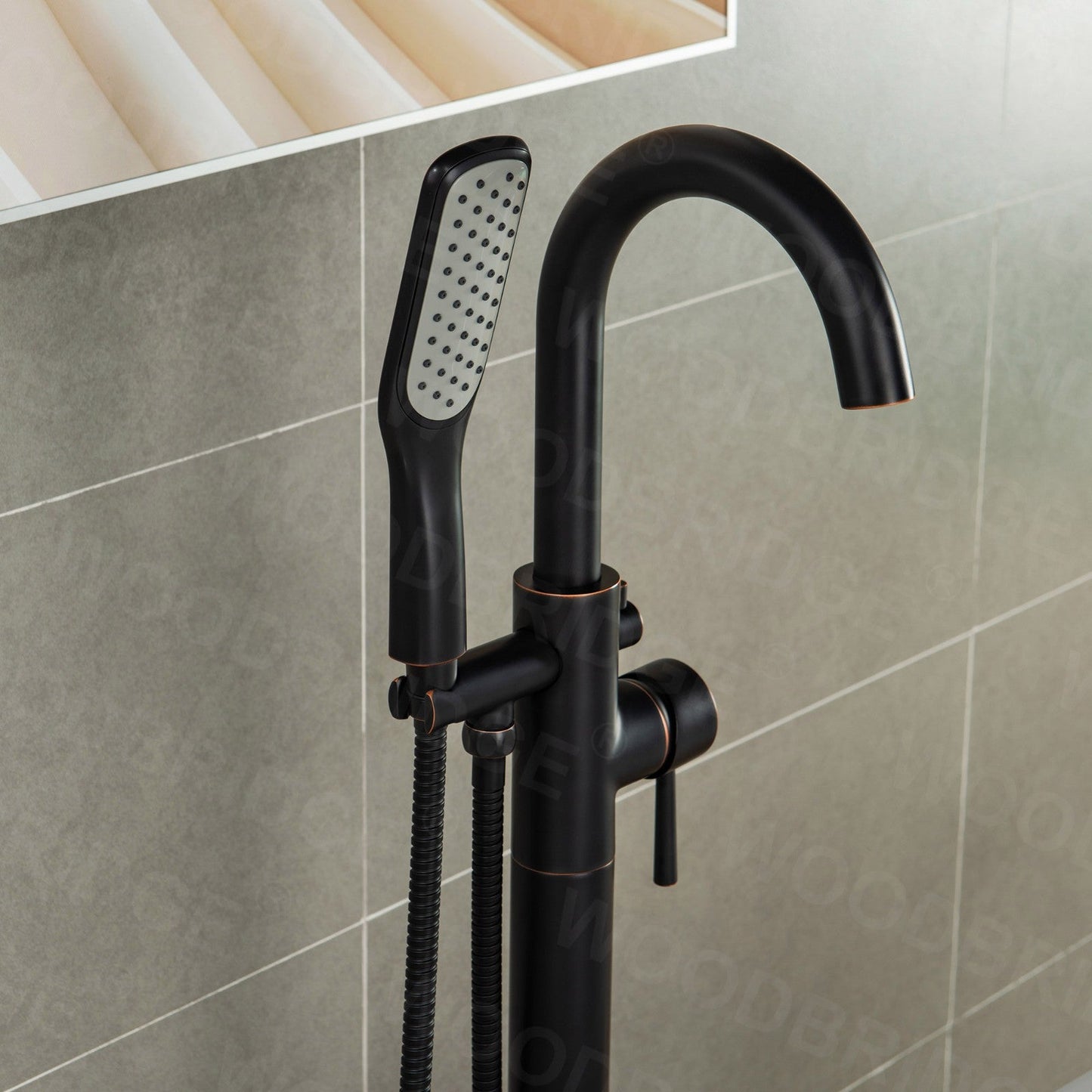 WOODBRIDGE WOODBRIDGEE Contemporary Single Handle Floor Mount Freestanding Tub Filler Faucet with Hand Shower