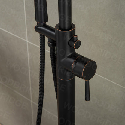 WOODBRIDGE WOODBRIDGEE Contemporary Single Handle Floor Mount Freestanding Tub Filler Faucet with Hand Shower