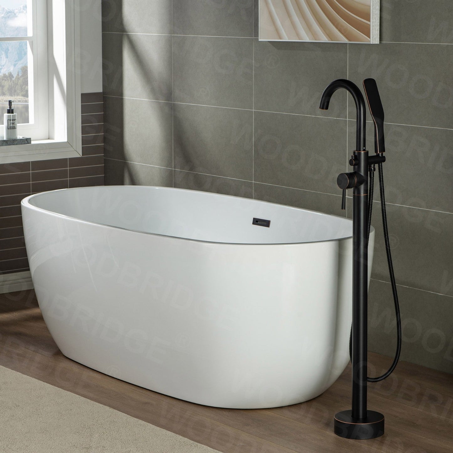 WOODBRIDGE WOODBRIDGEE Contemporary Single Handle Floor Mount Freestanding Tub Filler Faucet with Hand Shower