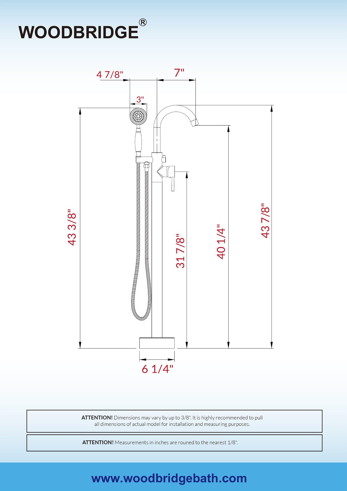 WOODBRIDGE WOODBRIDGEE F0001BNVT Contemporary Single Handle Floor Mount Freestanding Tub Filler Faucet with Hand shower