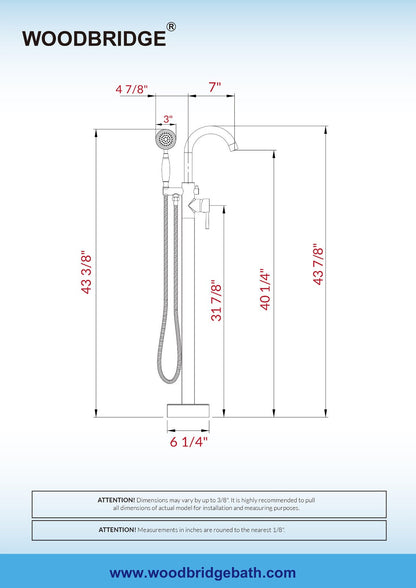 WOODBRIDGE WOODBRIDGEE F0001BNVT Contemporary Single Handle Floor Mount Freestanding Tub Filler Faucet with Hand shower