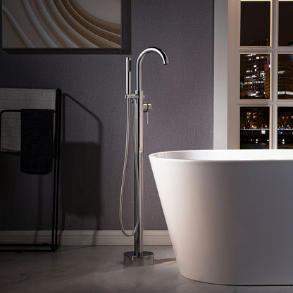 WOODBRIDGE F0023BNRD Contemporary Single Handle Floor Mount Freestanding Tub Filler Faucet with Cylinder Shape Hand shower