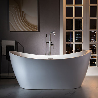WOODBRIDGE F0023BNRD Contemporary Single Handle Floor Mount Freestanding Tub Filler Faucet with Cylinder Shape Hand shower