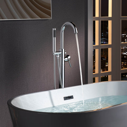 WOODBRIDGE F0023BNRD Contemporary Single Handle Floor Mount Freestanding Tub Filler Faucet with Cylinder Shape Hand shower