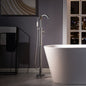 WOODBRIDGE F0023BNVT Fusion Single Handle Floor Mount Freestanding Tub Filler Faucet with Telephone Hand shower