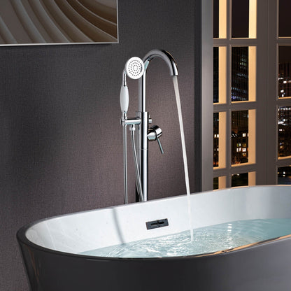 WOODBRIDGE F0023BNVT Fusion Single Handle Floor Mount Freestanding Tub Filler Faucet with Telephone Hand shower