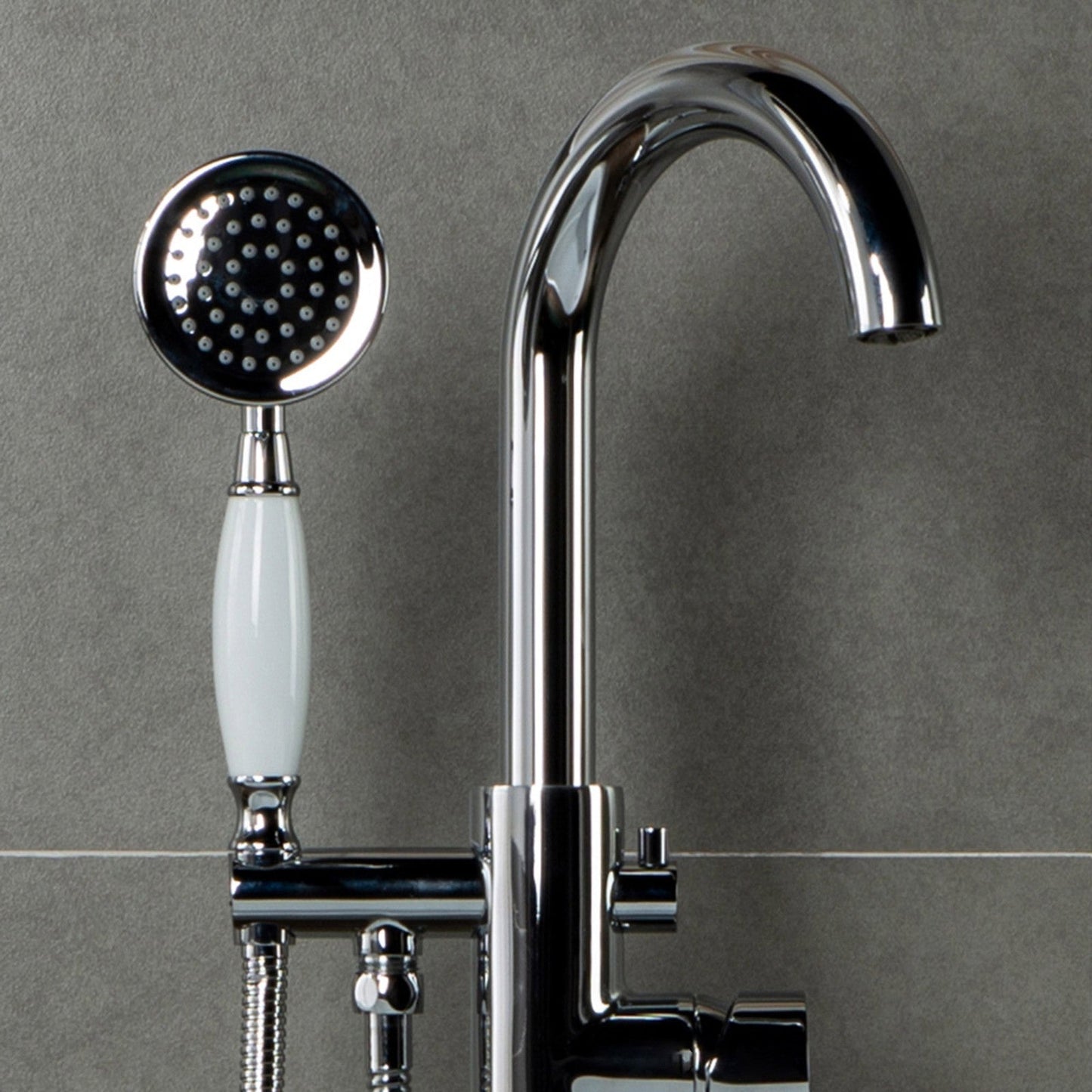 WOODBRIDGE F0023BNVT Fusion Single Handle Floor Mount Freestanding Tub Filler Faucet with Telephone Hand shower