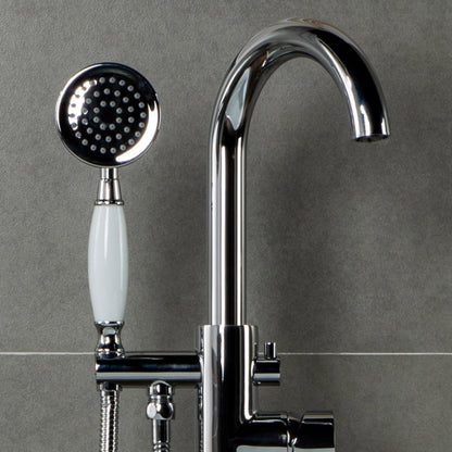 WOODBRIDGE F0023BNVT Fusion Single Handle Floor Mount Freestanding Tub Filler Faucet with Telephone Hand shower