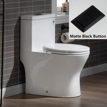 WOODBRIDGE One Piece Short Compact Bathroom Tiny Mini Commode Water Closet Dual Flush Concealed Trapway