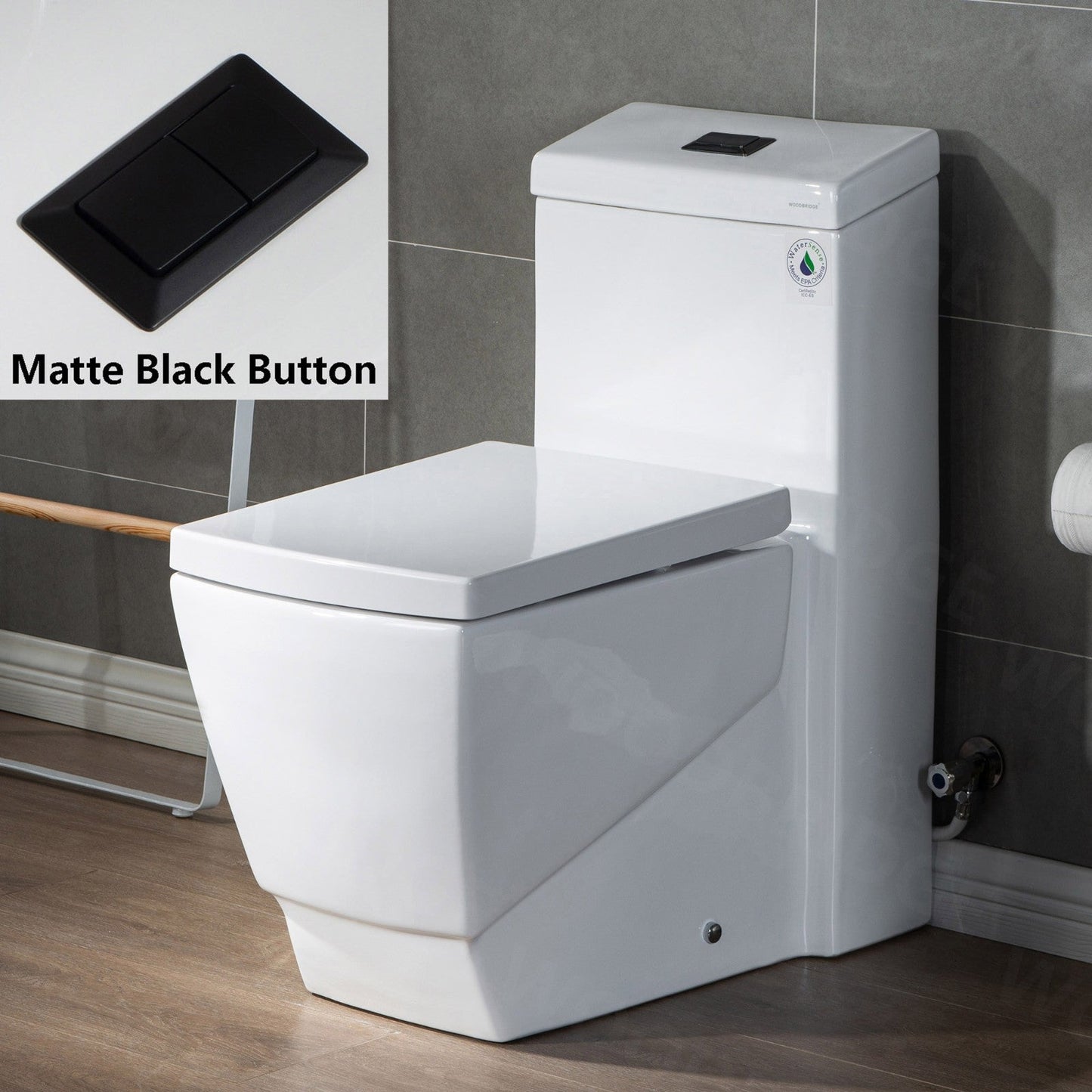 WOODBRIDGE Modern Square Design One Piece Dual Flush 1.28 GP Toilet,Chair Height with Soft Closing Seat