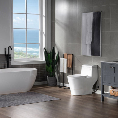 WOODBRIDGE One Piece Toilet with Soft Closing Seat, Chair Height, 1.28 GPF Dual, Water Sensed, 1000 Gram MaP Flushing Score Toilet